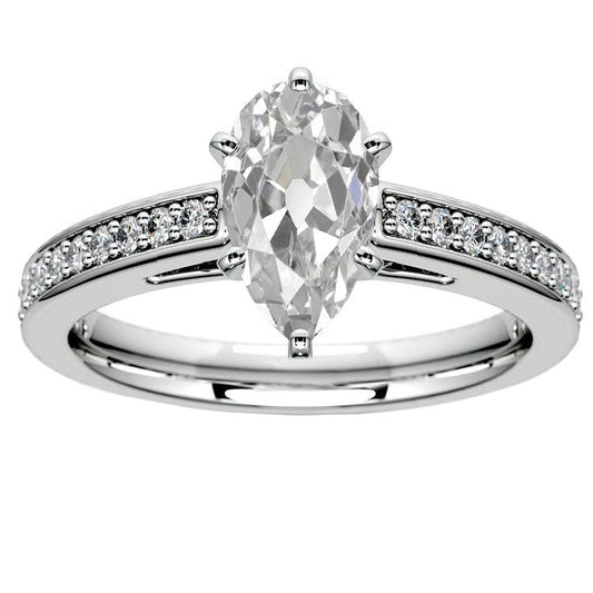 5 Karat Birne Alter Bergmann Natürliche Diamant Solitärring Mit Akzenten Gold 14K