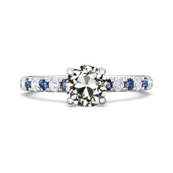 5 Karat Runder Alter Bergmann Echt Diamant & Blauer Saphir Damenschmuck