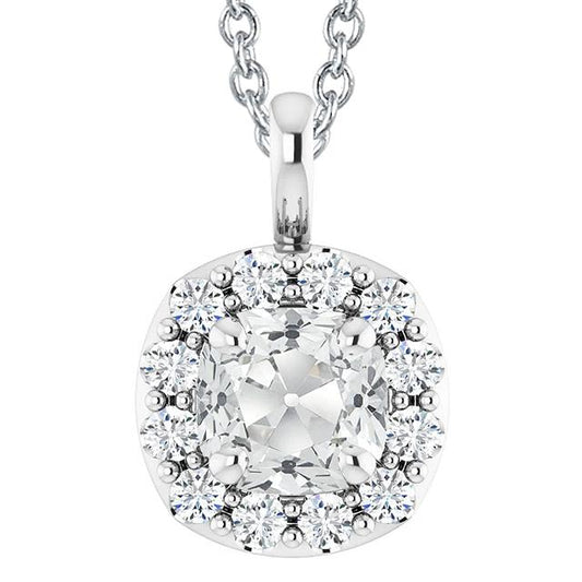 7 Karat Damen Halo Kissen Alter Bergmann Echt Diamant Anhänger Mit Kaution
