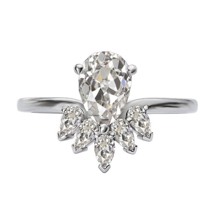 7 Karat Marquise & Birne Alter Bergmann Natürliche Diamantring Kronenstil Gold
