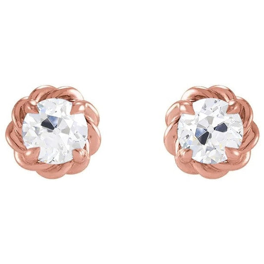 Adlerkralle Zinken Rose Gold Ohrstecker Altschliff Echt Diamant Push Backs