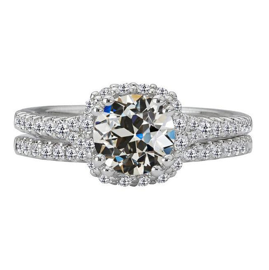 Alter Bergmann Echt Diamant Damen Halo Ehering Set 5,50 Karat 14K Gold