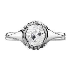 Alter Bergmann Echt Diamant Halo Ring Halbe Lünette 1,50 Karat Damenschmuck