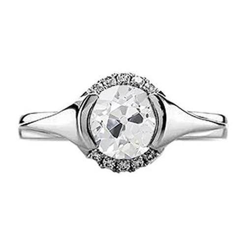 Alter Bergmann Echt Diamant Halo Ring Halbe Lünette 1,50 Karat Damenschmuck