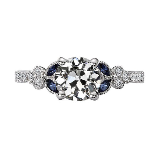 Alter Bergmann Echt Diamant & Marquise Blauer Saphir Ring Vintage-Stil 4 Karat