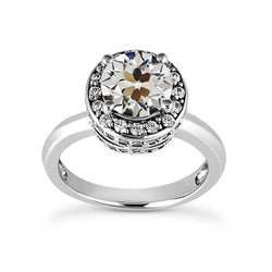 Alter Minenschliff Echt Diamant Halo Ehering 14K Weißgold 4,75 Karat
