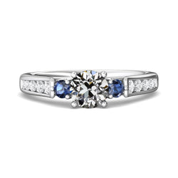 Alter Minenschliff Echt Diamant & Sri Lanka Saphir Jubiläumsring 4 Karat
