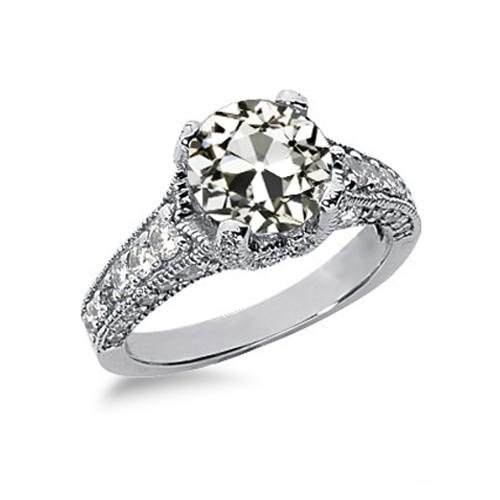 Alter Minenschliff Naturliche Diamant Ehering Milgrain 14K Gold 2,75 Karat