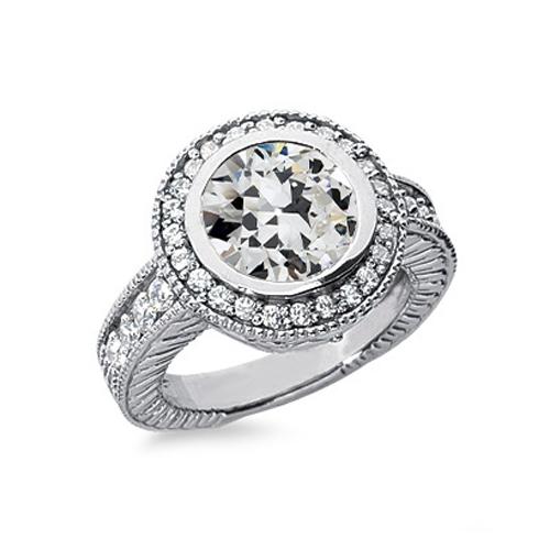 Altschliff-Naturliche Diamant-Gold Halo-Ring-Lünette-Set Antik-Stil 3,50 Karat