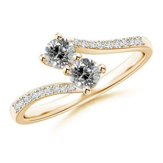 Altschliff-Zwei-Stein-Ring mit runden Naturlich Diamant-Akzenten Schmuck 2,15 Karat - harrychadent.ch