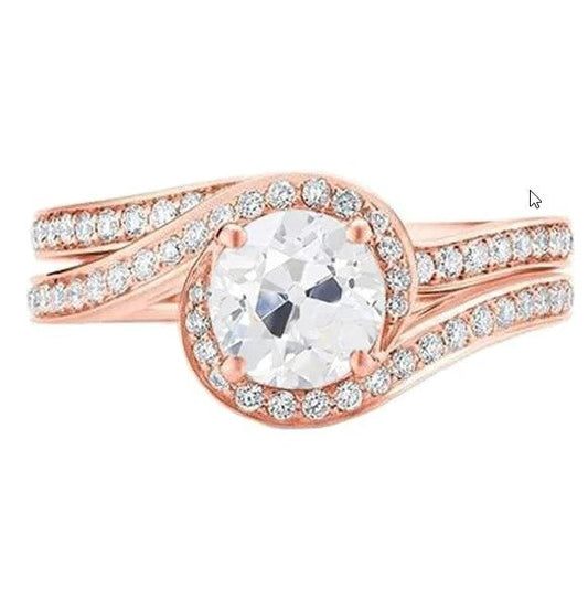 Altschliff Echt Diamant-Verlobungsring-Set Roségold 2,50 Karat