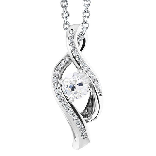 Altschliff Echt Diamant Anhänger Twisted Style Weißgold 14K 2,50 Karat - harrychadent.ch