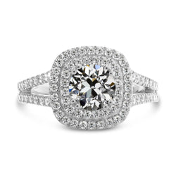 Altschliff Echt Diamant Doppel Halo Ring Split Shank 14K Gold 6 Karat