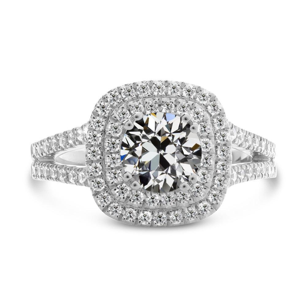 Altschliff Echt Diamant Doppel Halo Ring Split Shank 14K Gold 6 Karat