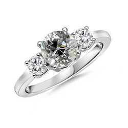 Altschliff Echt Diamantring mit drei Steinen 2 Karat Weißgold 14K