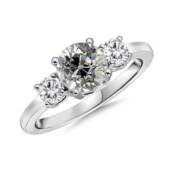 Altschliff Echt Diamantring mit drei Steinen 2 Karat Weißgold 14K - harrychadent.ch