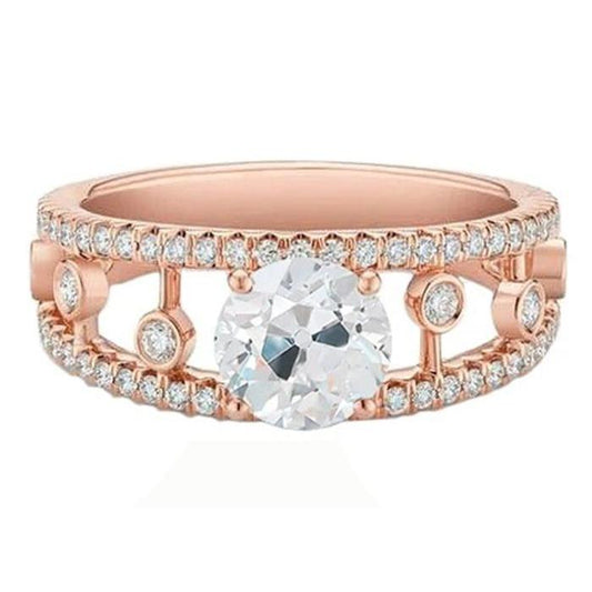Altschliff Roségold Runder Echt Diamant Jubiläumsring 2,50 Karat Krappenset - harrychadent.ch