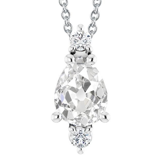 Anhänger Mit Drei Steinen Birne Im Alten Minenschliff & Runder Echt Diamant 4,50 Karat