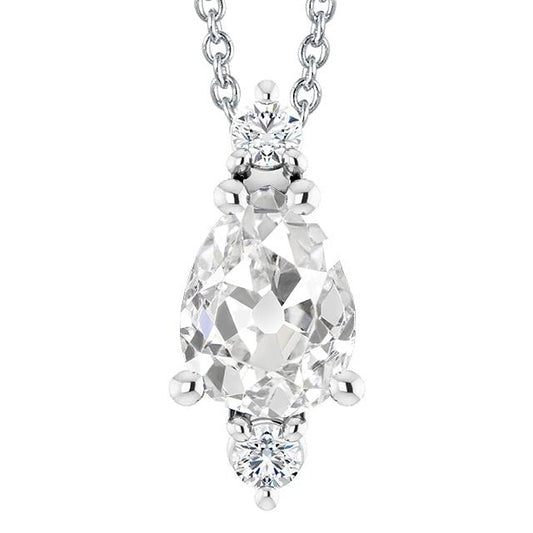 Anhänger Mit Drei Steinen Birne Im Alten Minenschliff & Runder Echt Diamant 4,50 Karat