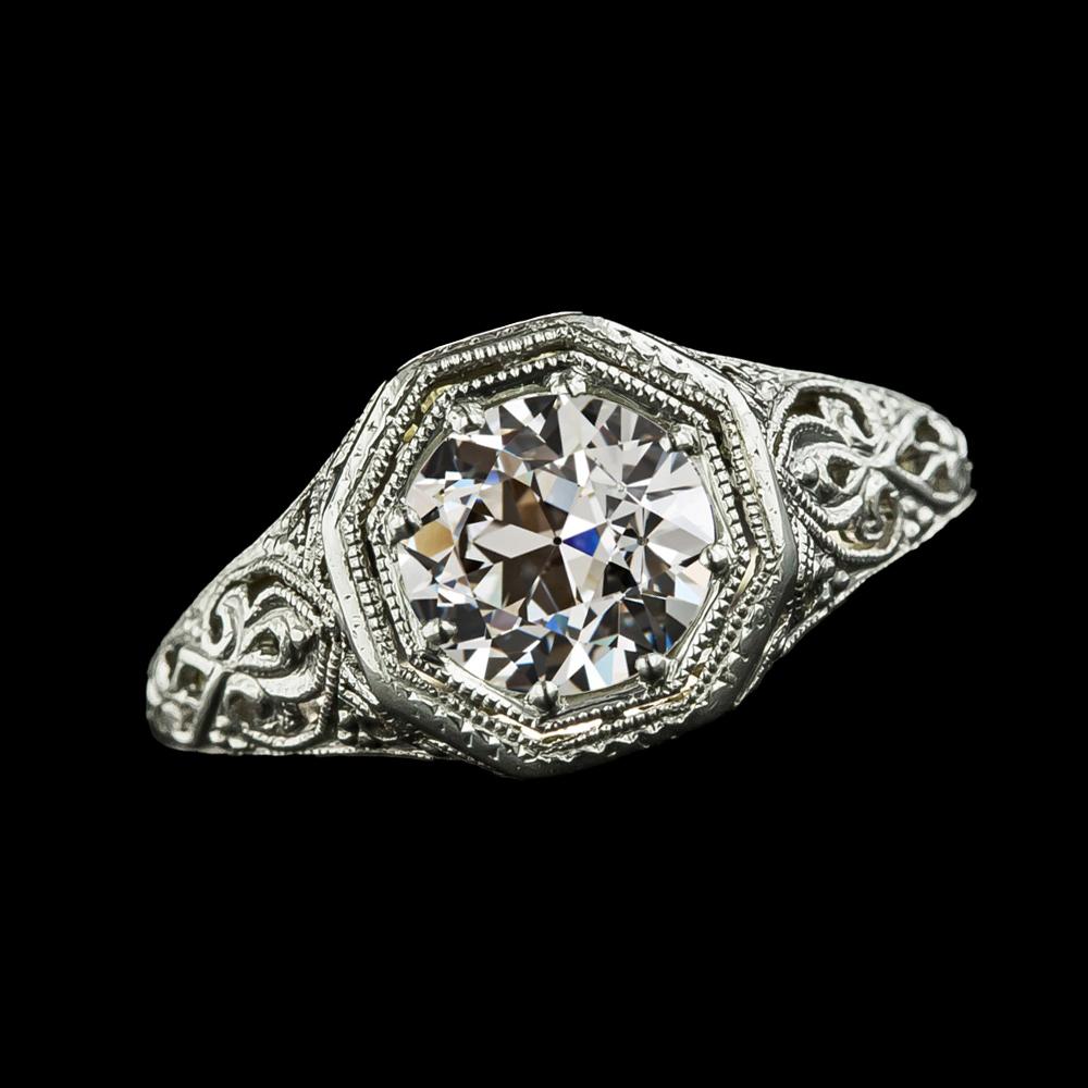 Antik-Stil Solitär-Ring-Lünetten-Set Runder Alter Bergmann Echt Diamant 2 Karat