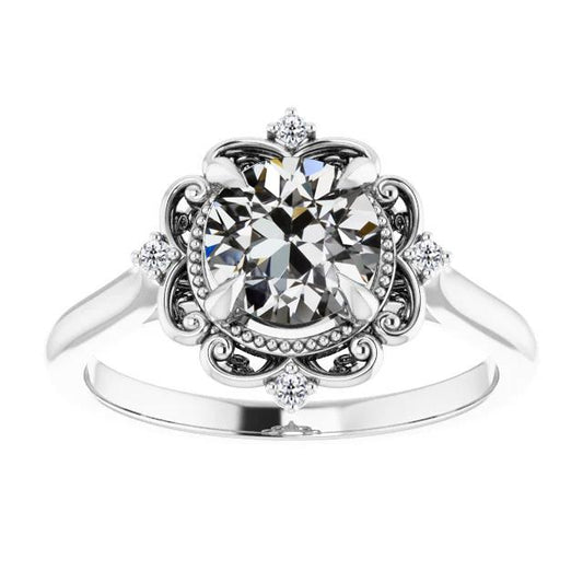 Antiker Ehering Runder Altschliff Echt Diamant 3 Karat Blumenstil