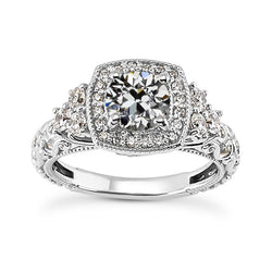 Antiker Halo-Ring Mit Rundem Altschliff-Echt Diamant, 4 Karat Weißgold