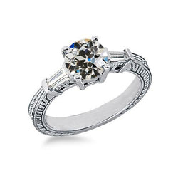 Baguette & Alter Bergmann Echt Diamant 3 Steine Ring 1,50 Karat Antiker Stil