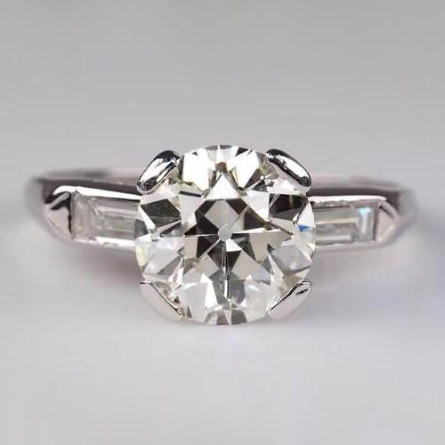 Baguette Drei-Stein-Ring Rund Alter Bergmann Echt Diamanten 2,75 Karat