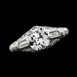 Baguette Drei-Steine-Ring Runder Echt Diamant Alteuropäischer 2.75 Karat