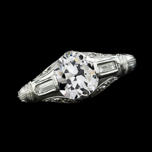 Baguette Drei-Steine-Ring Runder Echt Diamant Alteuropäischer 2.75 Karat