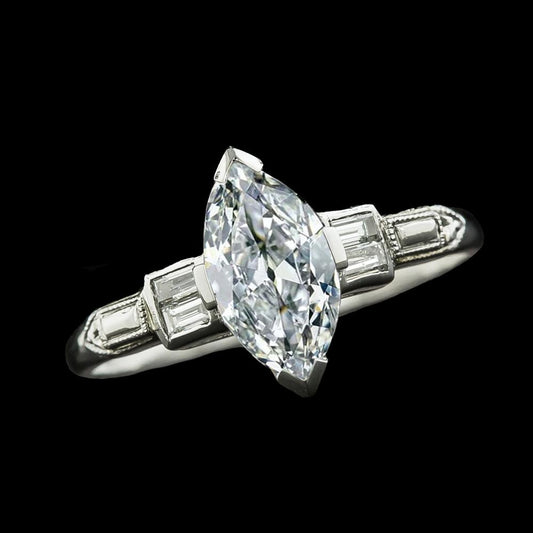 Baguette Old Cut Marquise Echt Diamantring 5 Steine Schmuck 4,75 Karat