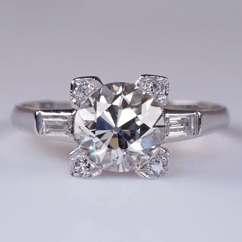 Baguette Old Mine Cut Runder Echt Diamantring 2,50 Karat Gold
