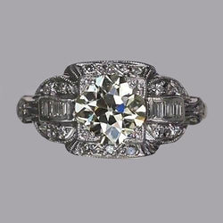 Baguette & Runder Alter Minenschliff Naturliche Diamantring Milgrain Schaft 2.50 Karat