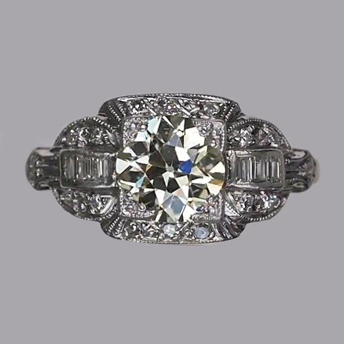 Baguette & Runder Alter Minenschliff Naturliche Diamantring Milgrain Schaft 2.50 Karat