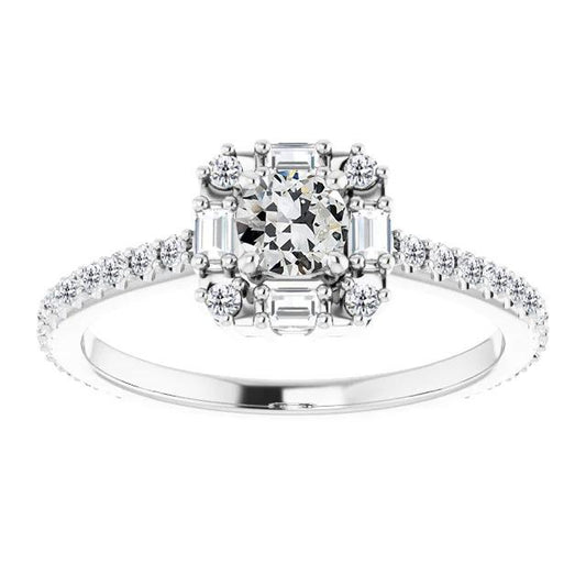 Baguette & Runder Halo-Ring Mit Echt Diamanten Im Alten Minenschliff Gold 4,50 Karat