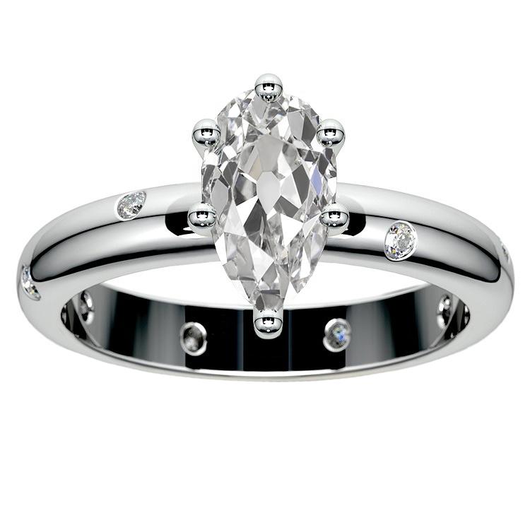 Birne Alter Bergmann Natürliche Diamantring Gypsy Flush Set Weißgold 14K 4,50 Karat