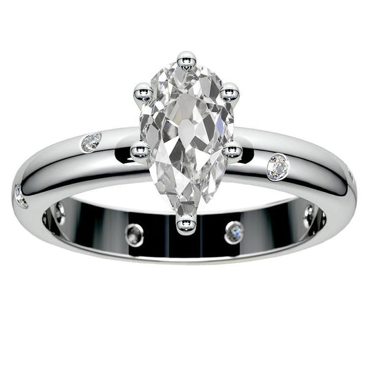 Birne Alter Bergmann Natürliche Diamantring Gypsy Flush Set Weißgold 14K 4,50 Karat