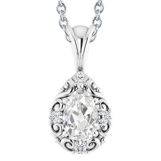 Birne Alter Bergmann & Runder Echt Diamant Anhänger Vintage-Stil 3 Karat Gold 14K