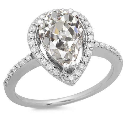 Birne Alter Bergmann & Runder Echt Diamant Halo Ehering 14K Gold 7 Karat
