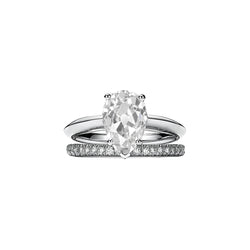 Birne Old Cut Solitaire Echt Diamant Verlobungsring Band Set 3,50 Karat