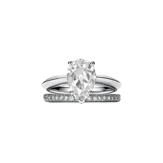 Birne Old Cut Solitaire Echt Diamant Verlobungsring Band Set 3,50 Karat