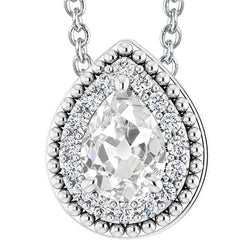 Birne Old Mine Cut Halo Echt Diamant Anhänger Halskette 7,50 Karat Weißgold