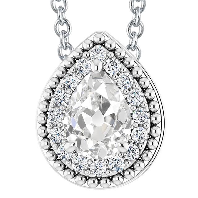 Birne Old Mine Cut Halo Echt Diamant Anhänger Halskette 7,50 Karat Weißgold - harrychadent.ch