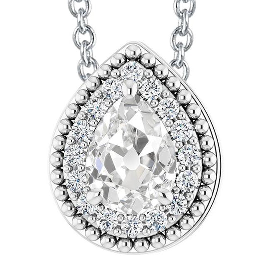 Birne Old Mine Cut Halo Echt Diamant Anhänger Halskette 7,50 Karat Weißgold - harrychadent.ch
