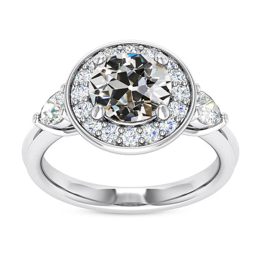 Birne & Runder Altschliff Echt Diamant Halo Ring 3 Steine Stil 6,50 Karat- harrychadent.ch
