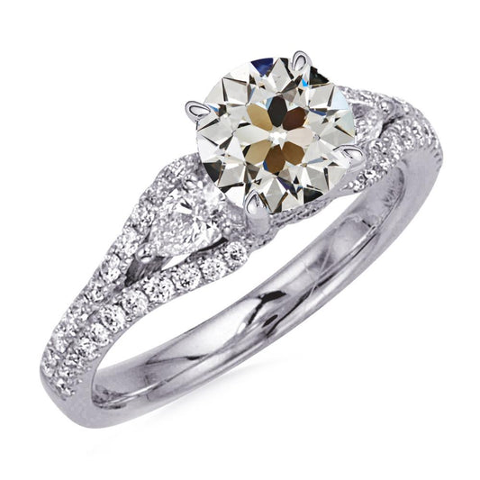 Birne & Runder Echt Diamantring Im Alten Minenschliff 4 Krappen Set 7,50 Karat