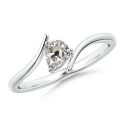 Birne Solitaire Alter Bergmann Echt Diamantring 1,50 Karat Zinken Tension Style
