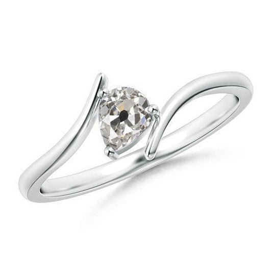 Birne Solitaire Alter Bergmann Echt Diamantring 1,50 Karat Zinken Tension Style