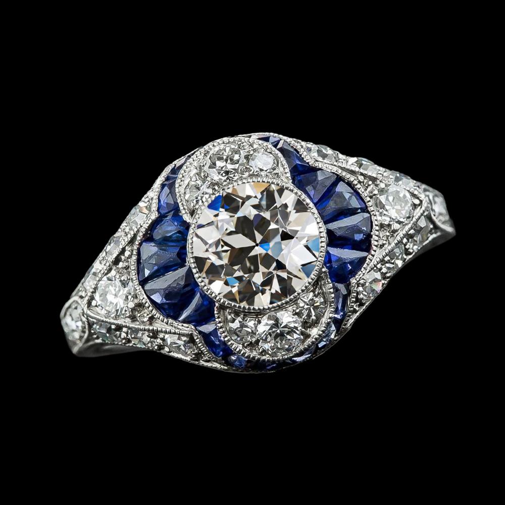 Blauer Saphir Runder Alter Minenschliff Echt Diamantring 5 Karat Gold 14K