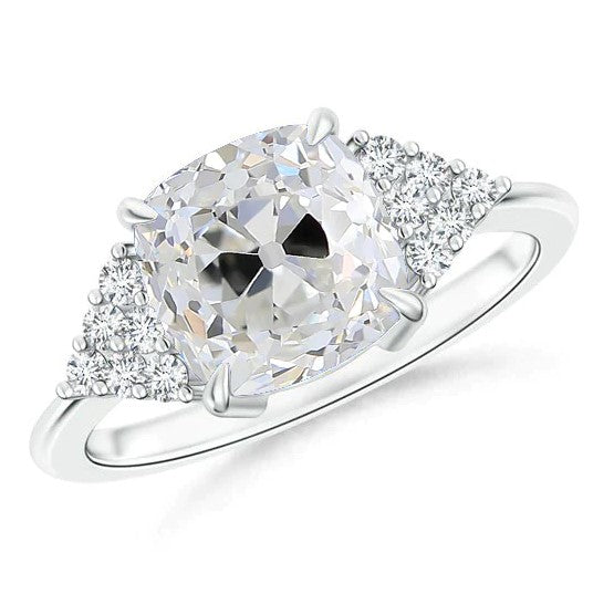 Cushion Echt Diamond Eagle Claws Ring Alteuropäische Weißgold-Krappenfassung